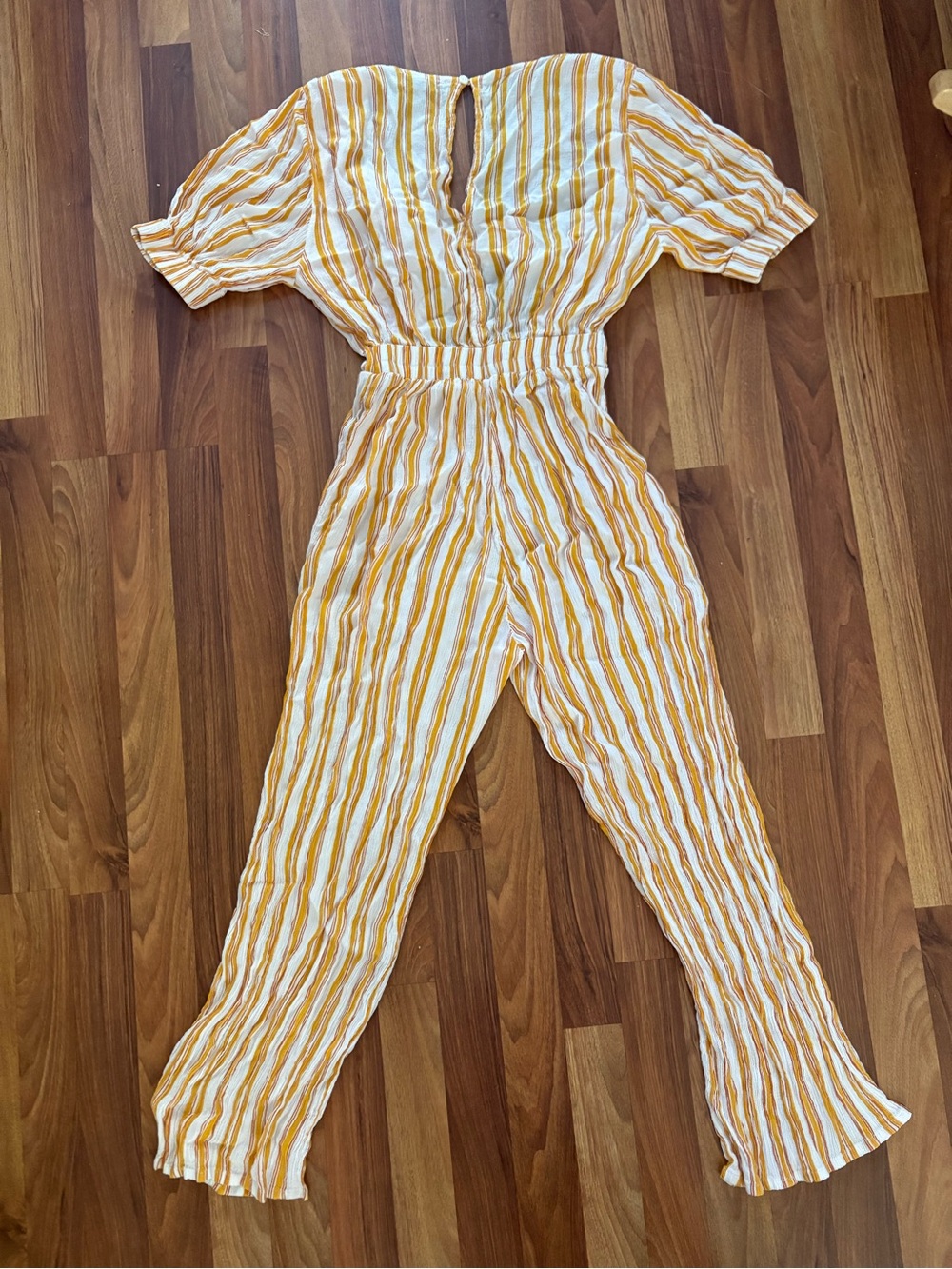Faithfull the Brand Yellow & White Striped Cotton Jumpsuit